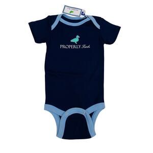 NWT Properly Tied 12M Logo Navy Onesie